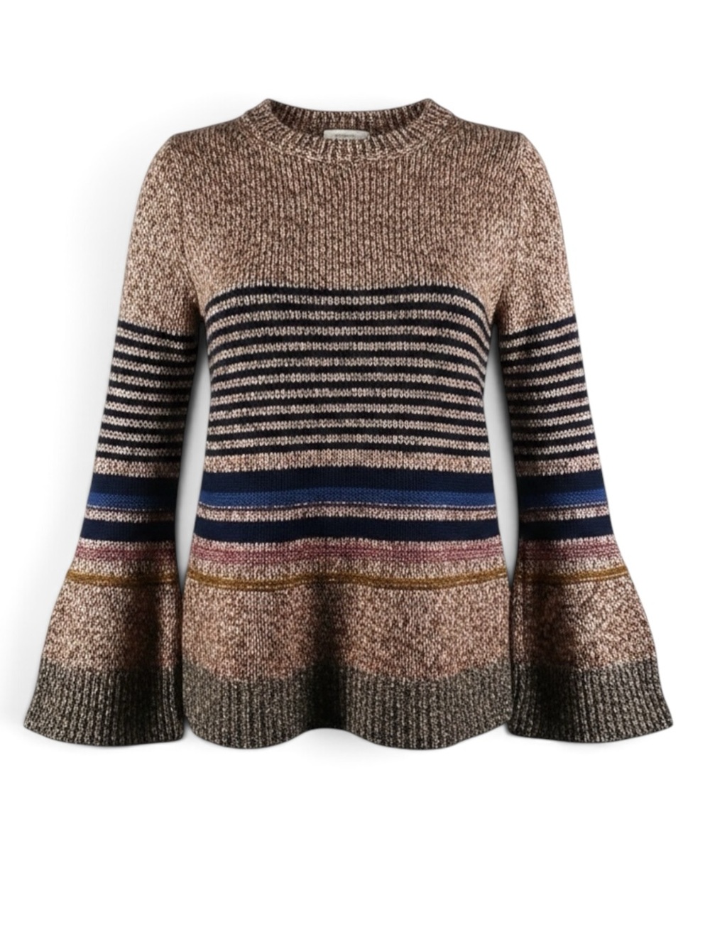 See by Chloe Womens S Caramel Striped Bell Sleeve Wool Blend Boho Sweater